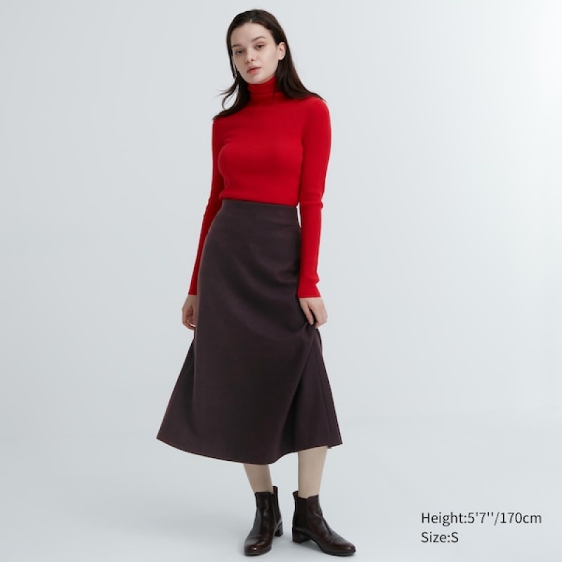 Uniqlo Brushed Jersey Flared Nederdel Dame Bordeaux | 7502-GKLIE