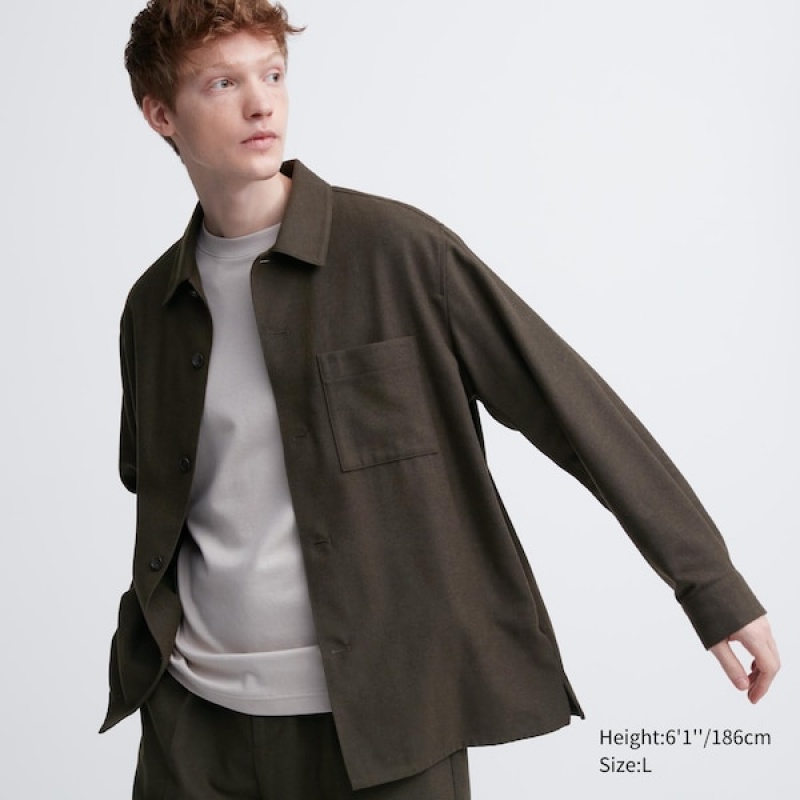 Uniqlo Brushed Twill Overtrøje Herre Brune | 6417-ZPQHS