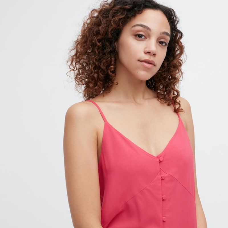 Uniqlo Button Down Camisole Flare Kjole Dame Lyserød | 9206-QSCEF