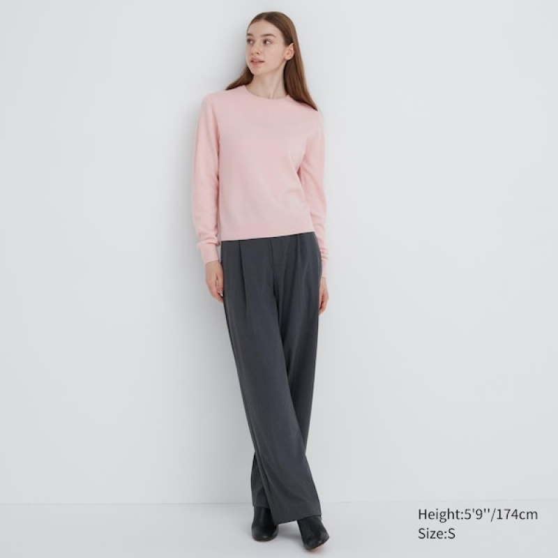 Uniqlo Cashmere Crew Neck Long-Sleeve Trøjer Dame Lyserød | 9375-XJQUE