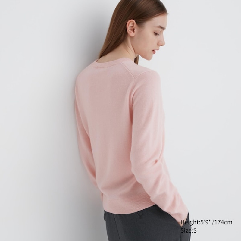 Uniqlo Cashmere Crew Neck Long-Sleeve Trøjer Dame Lyserød | 9375-XJQUE