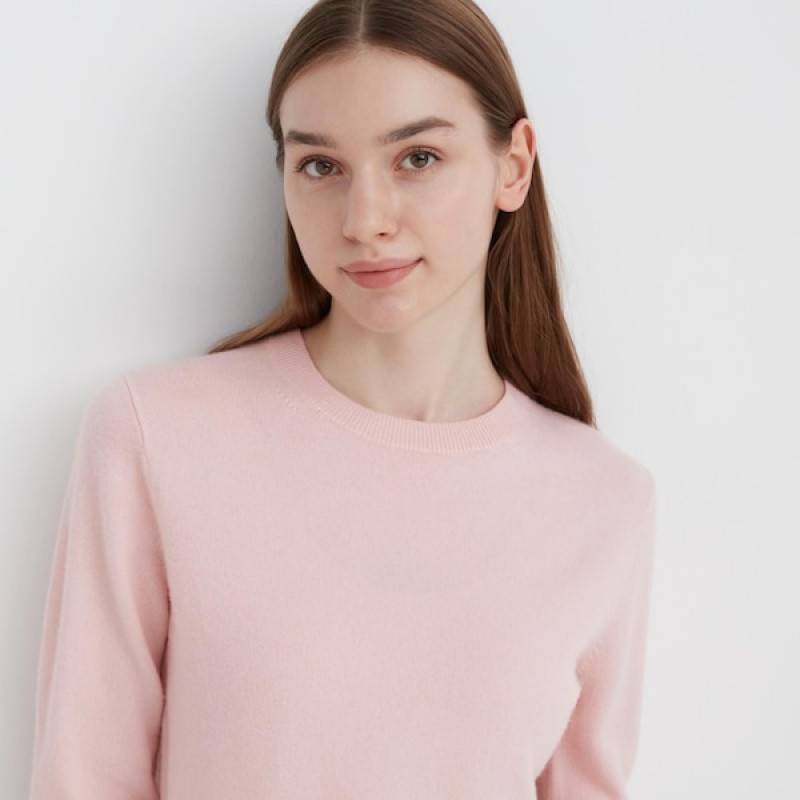 Uniqlo Cashmere Crew Neck Long-Sleeve Trøjer Dame Lyserød | 9375-XJQUE