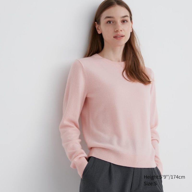 Uniqlo Cashmere Crew Neck Long-Sleeve Trøjer Dame Lyserød | 9375-XJQUE