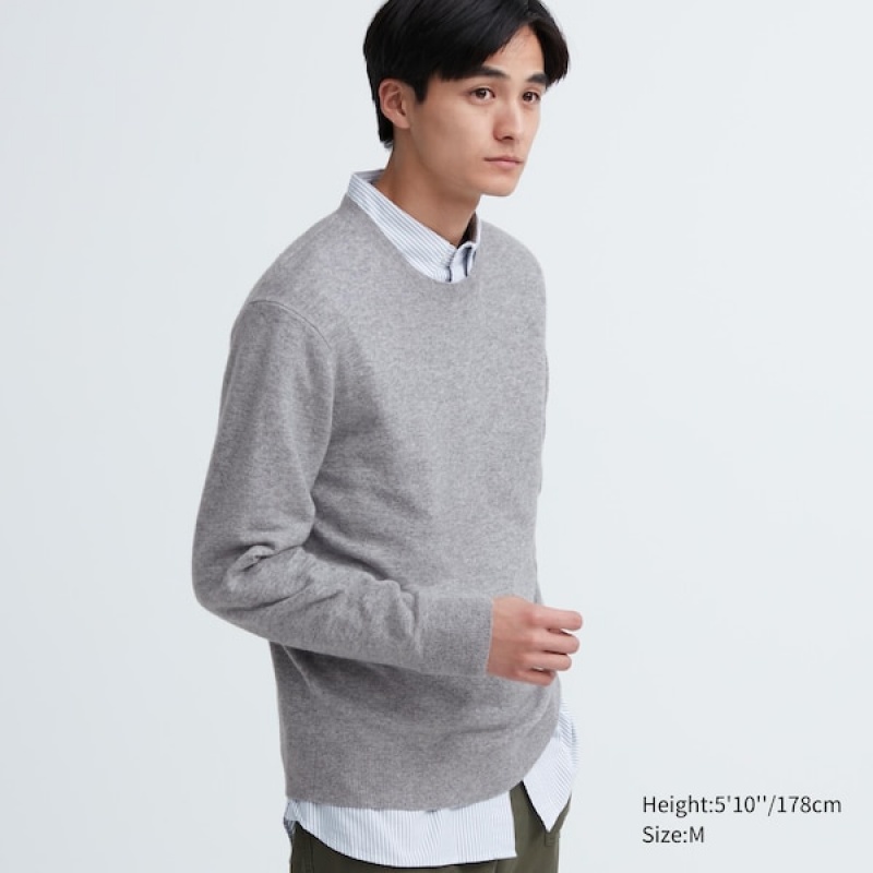 Uniqlo Cashmere Crew Neck Long-Sleeve Trøjer Herre Grå | 3580-BGCAE