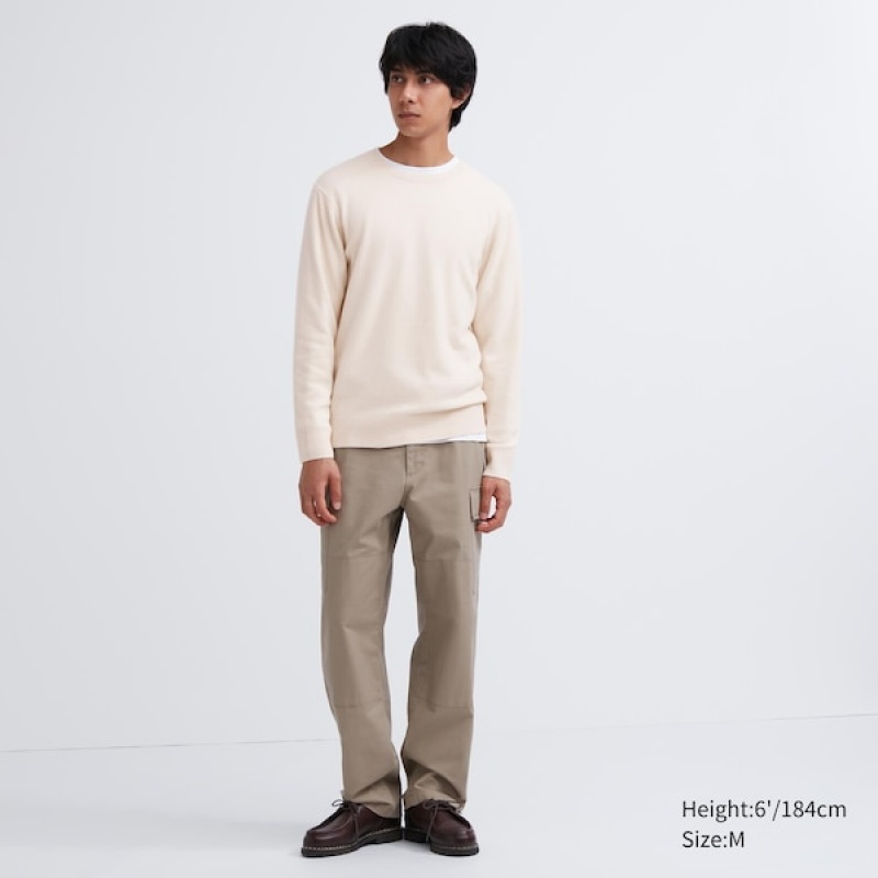 Uniqlo Cashmere Crew Neck Long-Sleeve Trøjer Herre Beige | 3567-FIBYL