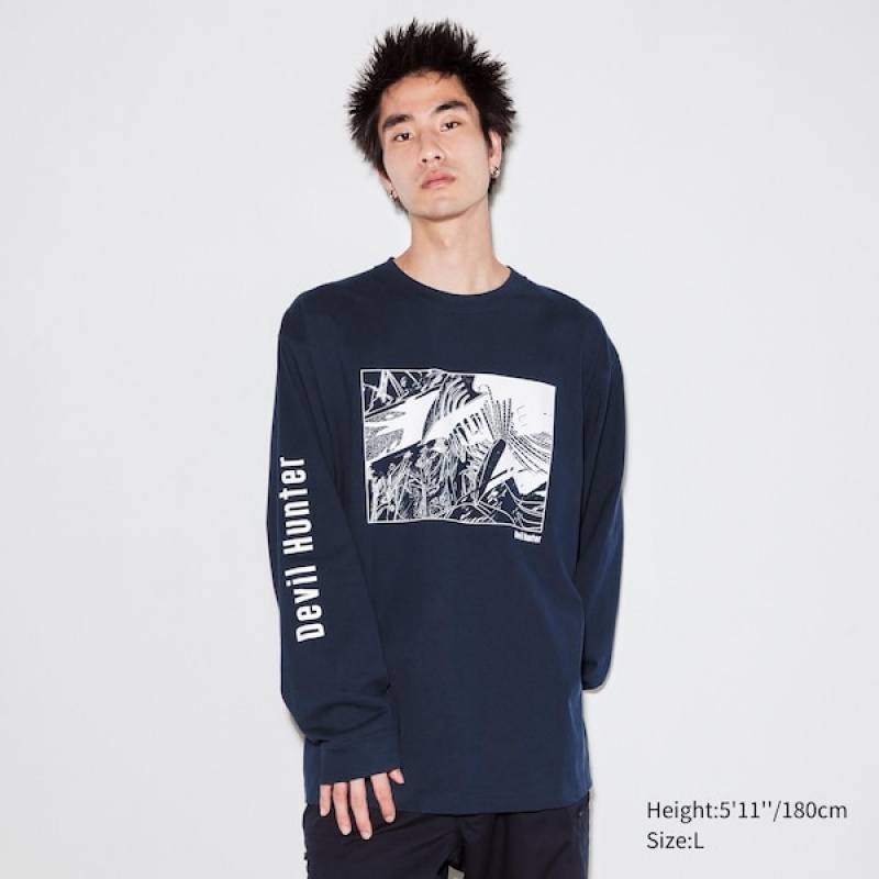 Uniqlo Chainsaw Man × Kosuke Kawamura UT T Shirts Herre Mørkeblå | 9831-WKINP