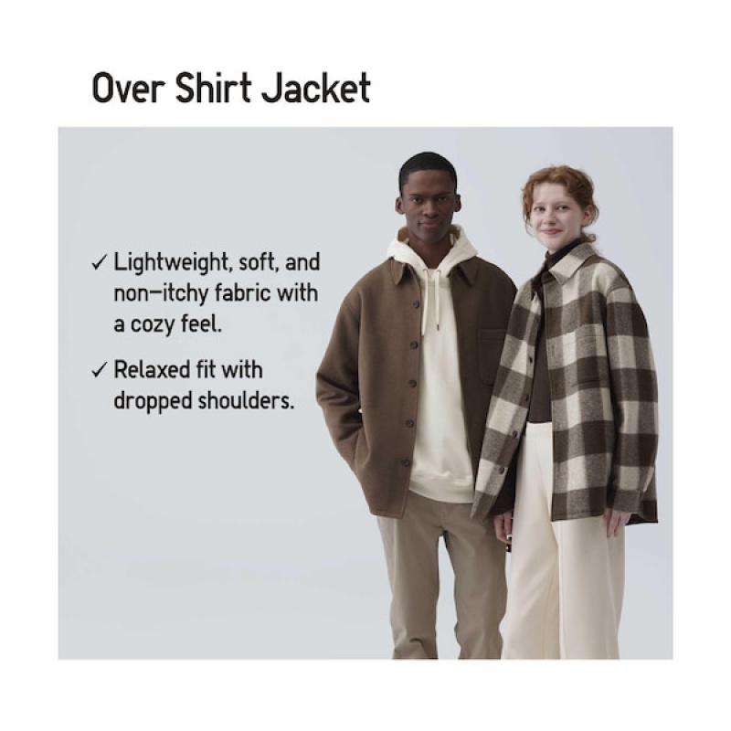 Uniqlo Checked Overshirt jackets Herre Brune | VUPGLR-648