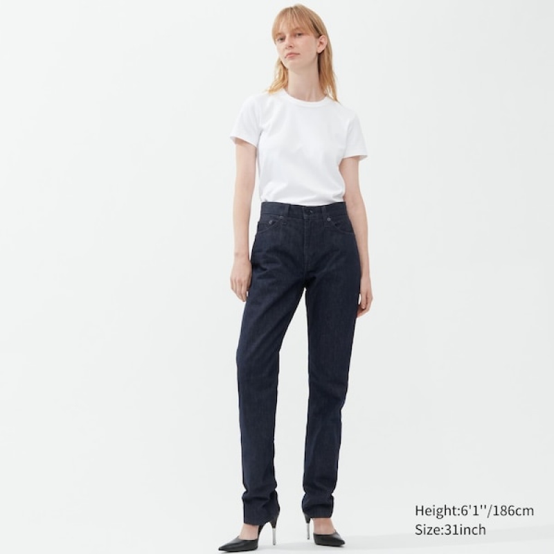 Uniqlo Classic Cut Jeans Dame Blå | 3982-PAEQB