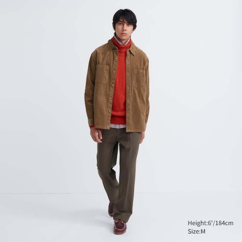 Uniqlo Corduroy Arbejds Long-Sleeve Skjorte Herre Brune | 9125-IRQPM