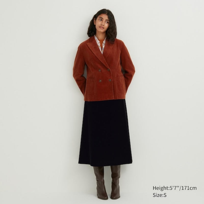 Uniqlo Corduroy Double-Breasted jackets Dame Brune | 6215-DGLWU