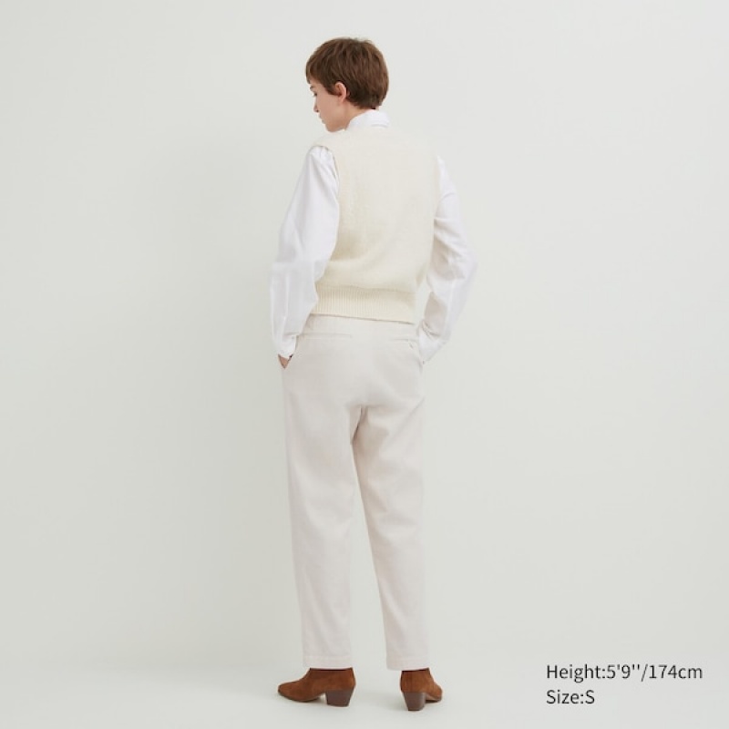 Uniqlo Corduroy Tapered Ankle Bukser Dame Hvide | 4573-ICAGB