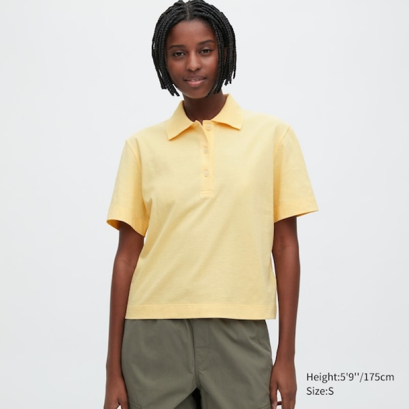 Uniqlo Cropped Relaxed Kort-Sleeve Poloshirt Dame Gul | 5210-ABKUY