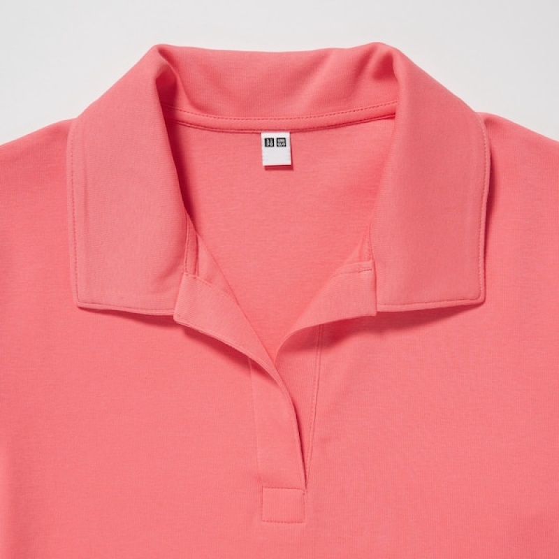 Uniqlo Cropped Skipper Kort-Sleeve Poloshirt Dame Lyserød | 1536-YZDNA