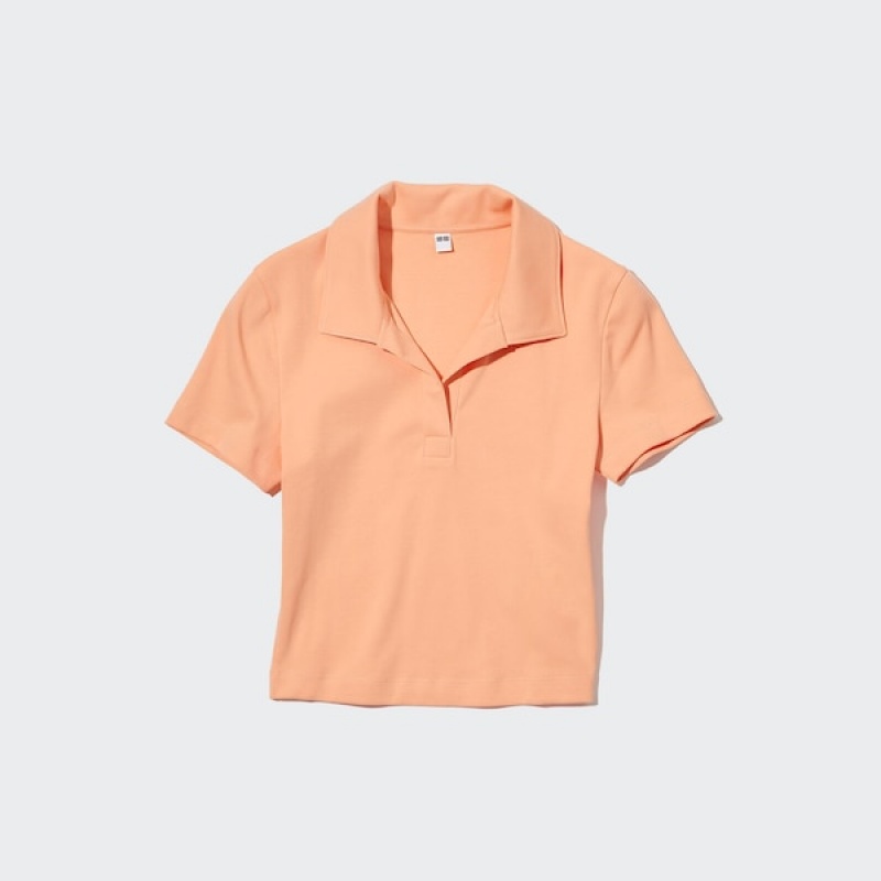 Uniqlo Cropped Skipper Kort-Sleeve Poloshirt Dame Lyseorange | 4953-BXOJE