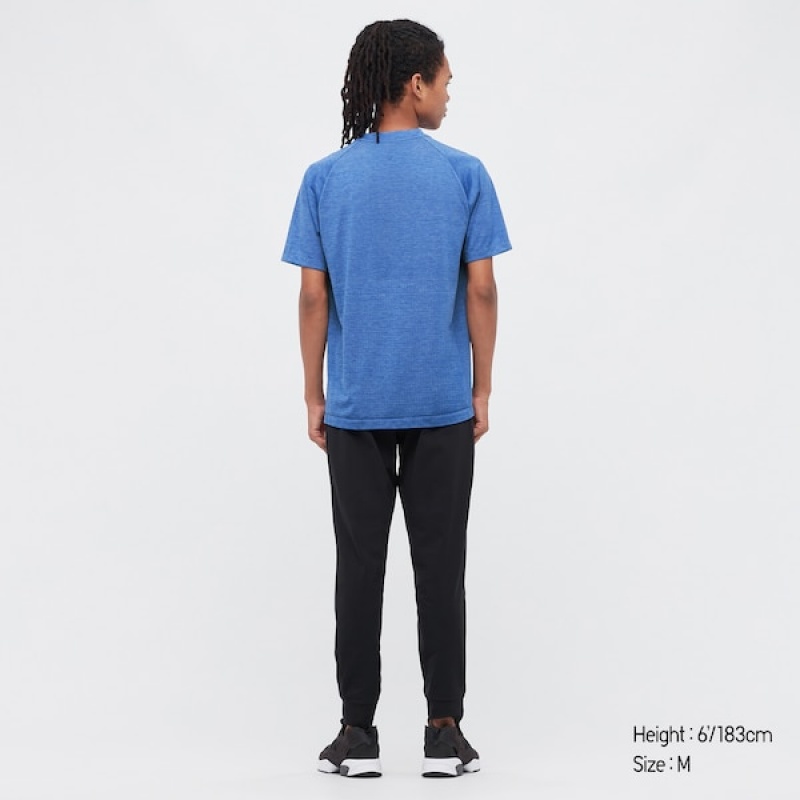 Uniqlo DRY-EX Crew Neck Kort-Sleeve T Shirts Herre Blå | 5162-OADVE