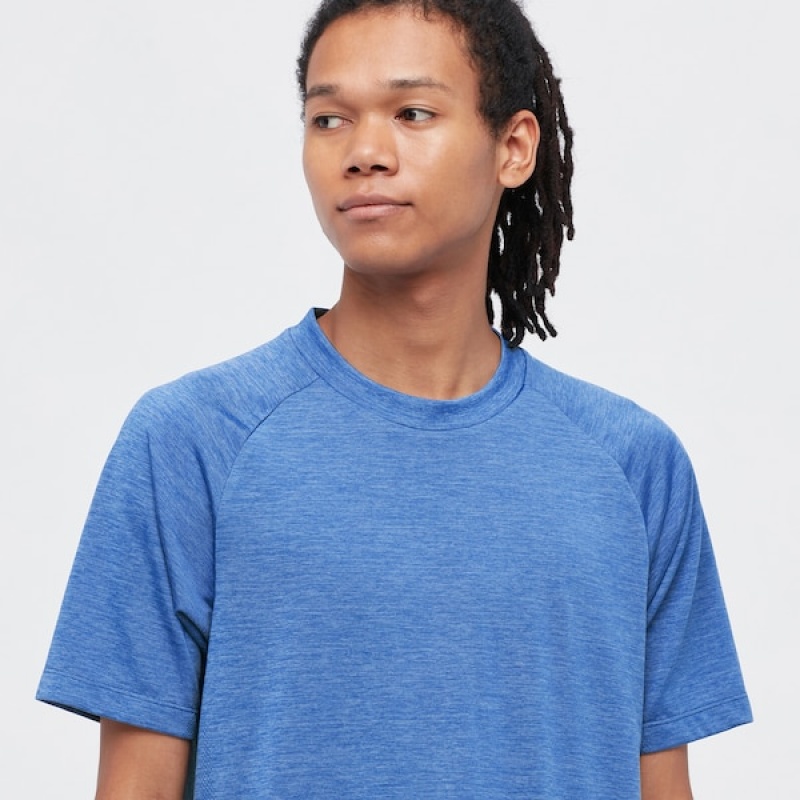 Uniqlo DRY-EX Crew Neck Kort-Sleeve T Shirts Herre Blå | 5162-OADVE