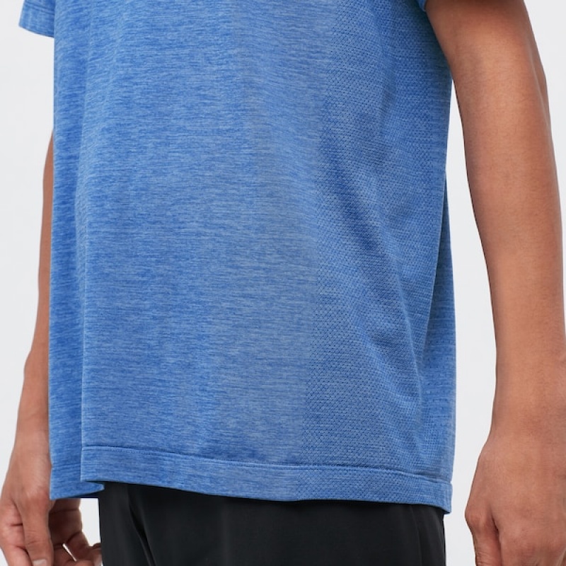 Uniqlo DRY-EX Crew Neck Kort-Sleeve T Shirts Herre Blå | 5162-OADVE