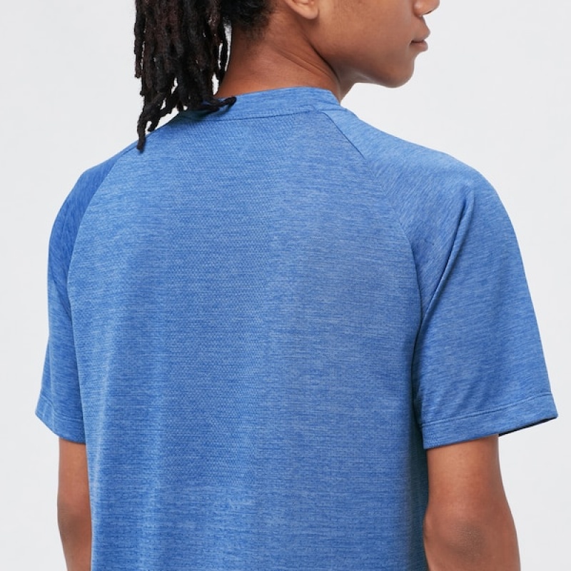 Uniqlo DRY-EX Crew Neck Kort-Sleeve T Shirts Herre Blå | 5162-OADVE