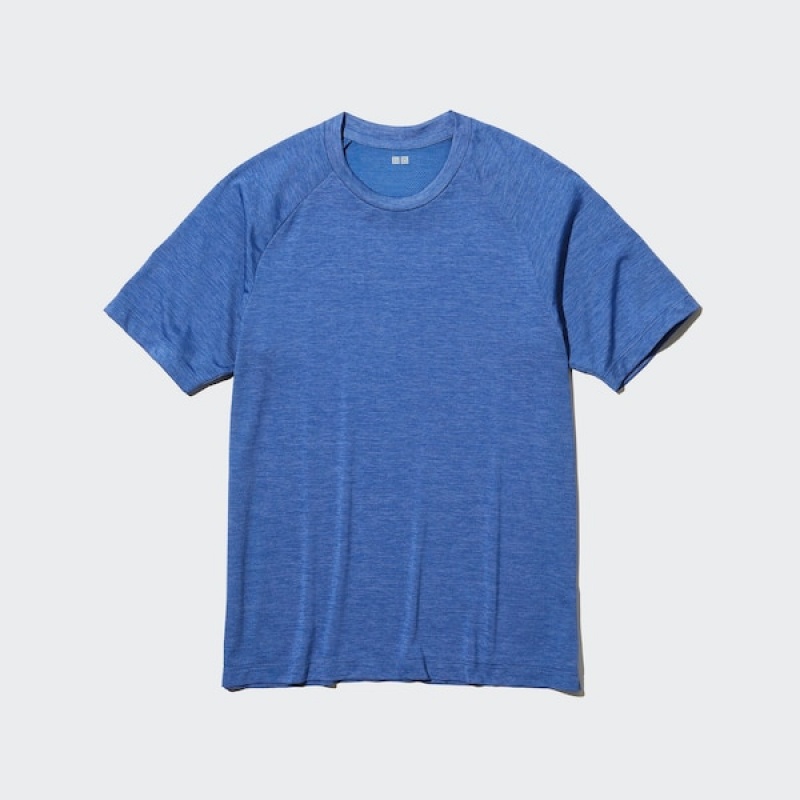 Uniqlo DRY-EX Crew Neck Kort-Sleeve T Shirts Herre Blå | 5162-OADVE