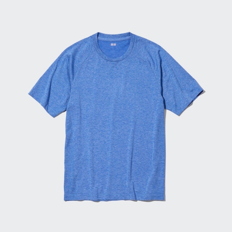 Uniqlo DRY-EX Crew Neck Kort-Sleeve T Shirts Herre Blå | 1247-NTFZQ