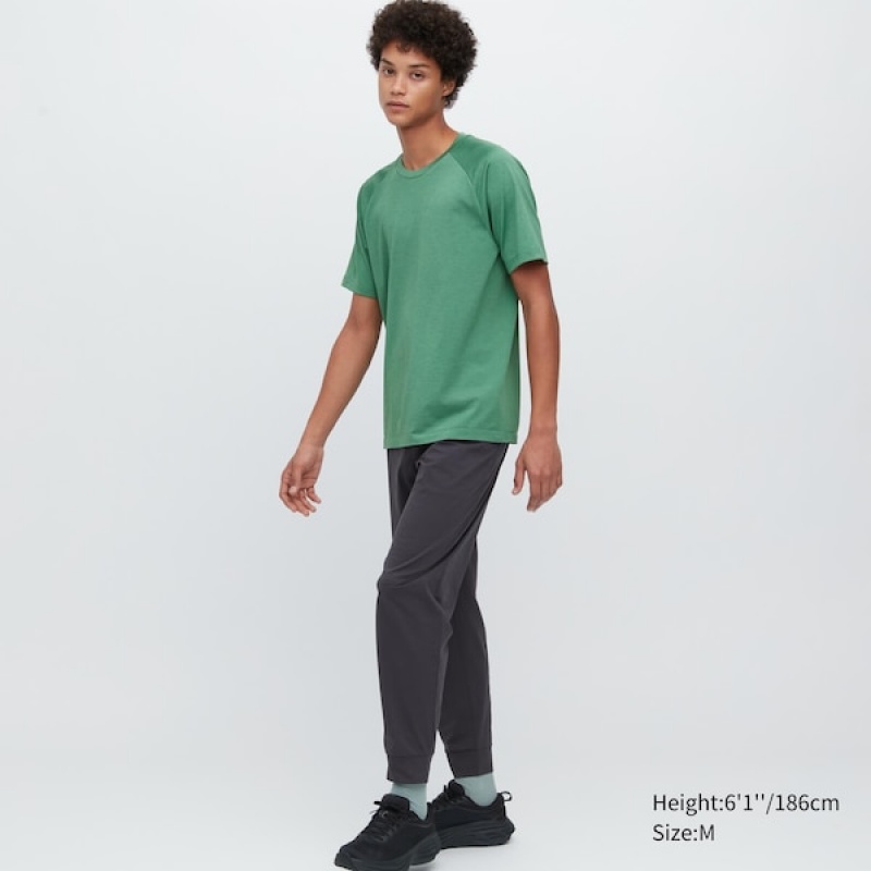 Uniqlo DRY-EX Crew Neck Kort-Sleeve T Shirts Herre Grøn | 0753-RNFQH