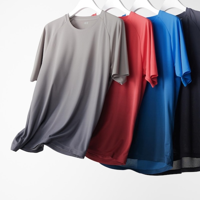 Uniqlo DRY-EX Crew Neck Kort-Sleeve T Shirts Herre Blå | 2840-SYAKU