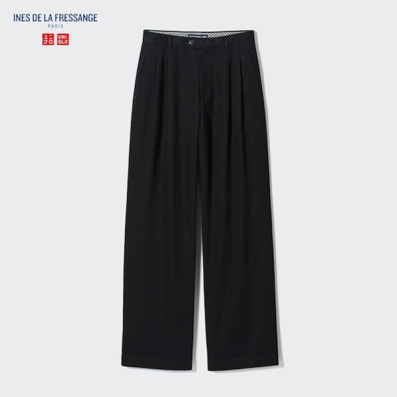 Uniqlo Denim Brede-Fit Plisseret Bukser Dame Sort | 1059-RHQJU