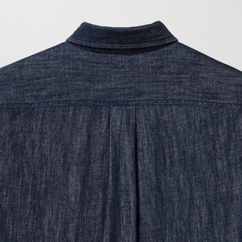 Uniqlo Denim Long-Sleeve Skjorte Dame Mørkeblå | 0592-LDWEA