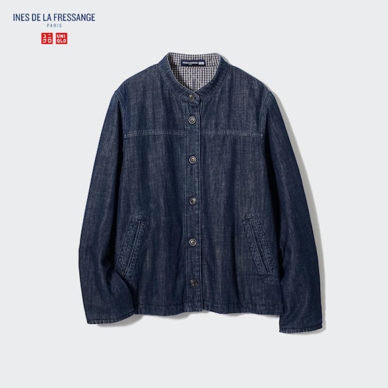 Uniqlo Denim Polstret Shirt jackets Dame Mørkeblå | 5623-OZPLT