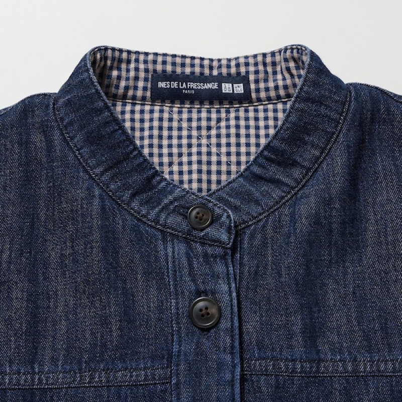 Uniqlo Denim Polstret Shirt jackets Dame Mørkeblå | 5623-OZPLT