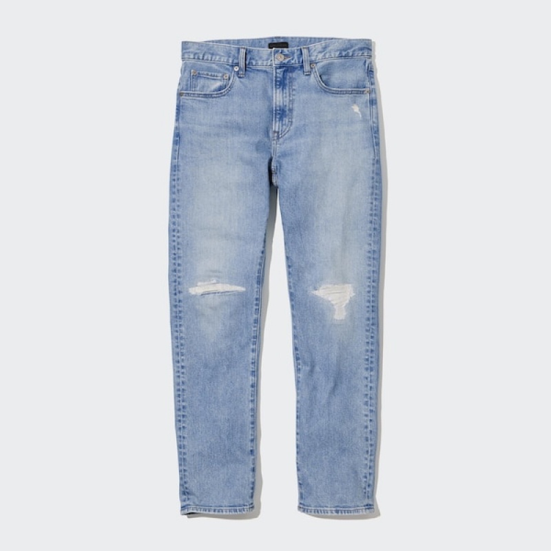 Uniqlo Distressed Slim-Fit Jeans Herre Blå | 2460-GQFBD