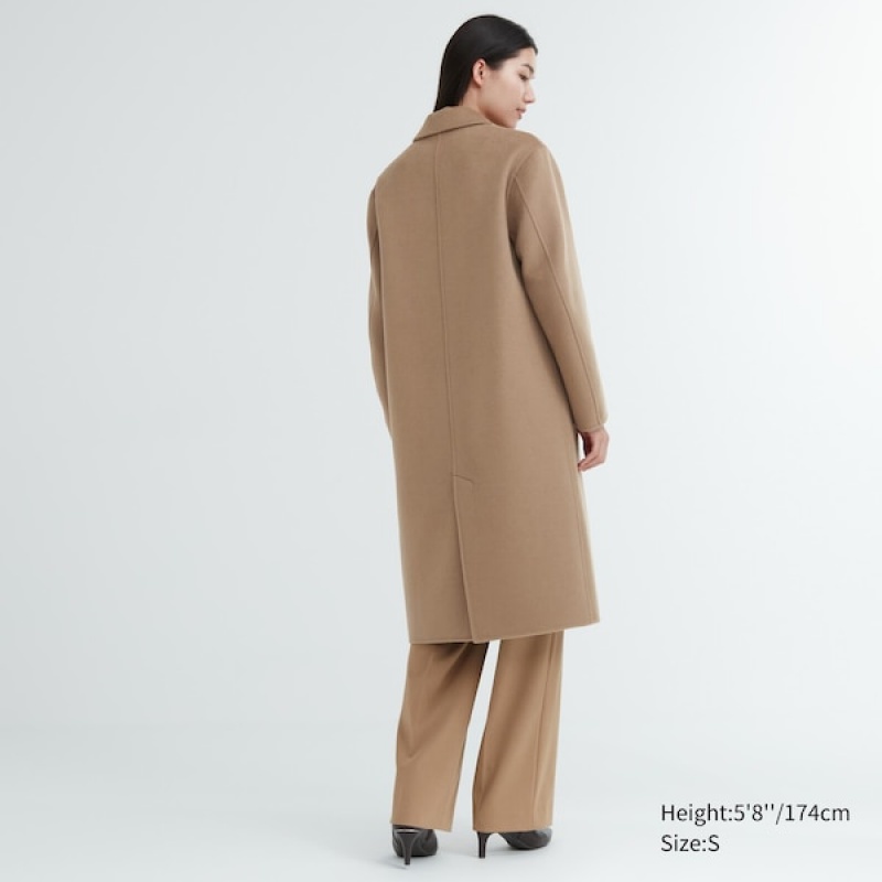 Uniqlo Double Face Long Frakker Dame Abrikos | 0375-IMQHY