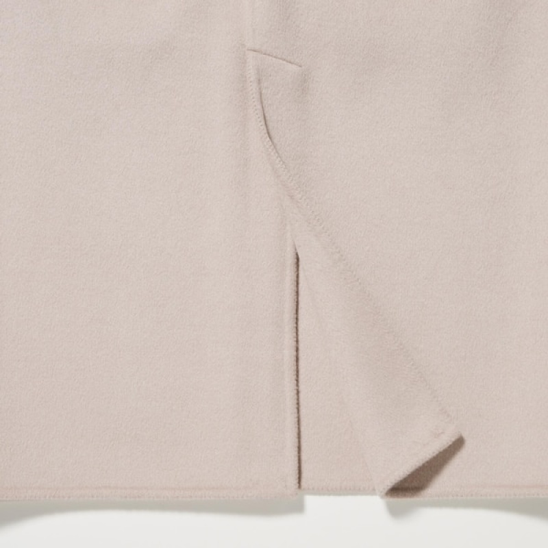 Uniqlo Double Face Long Frakker Dame Beige | 3567-ARSOH