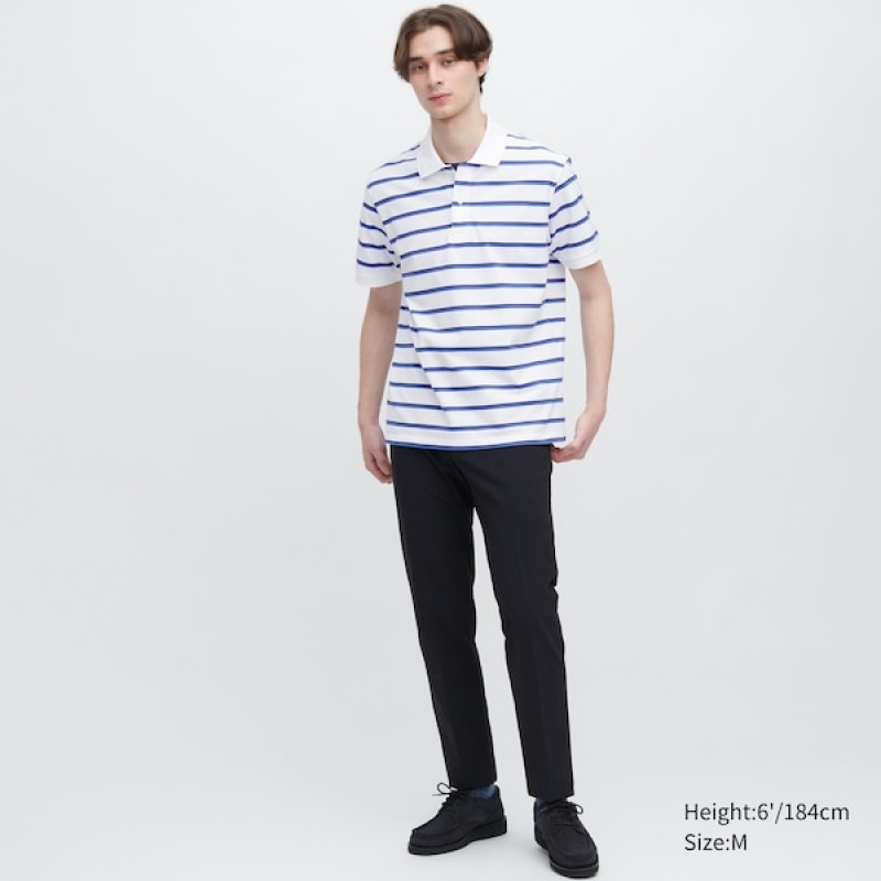 Uniqlo Dry Pique Stribet Kort-Sleeve Poloshirt Herre Blå | 6239-XFTPA