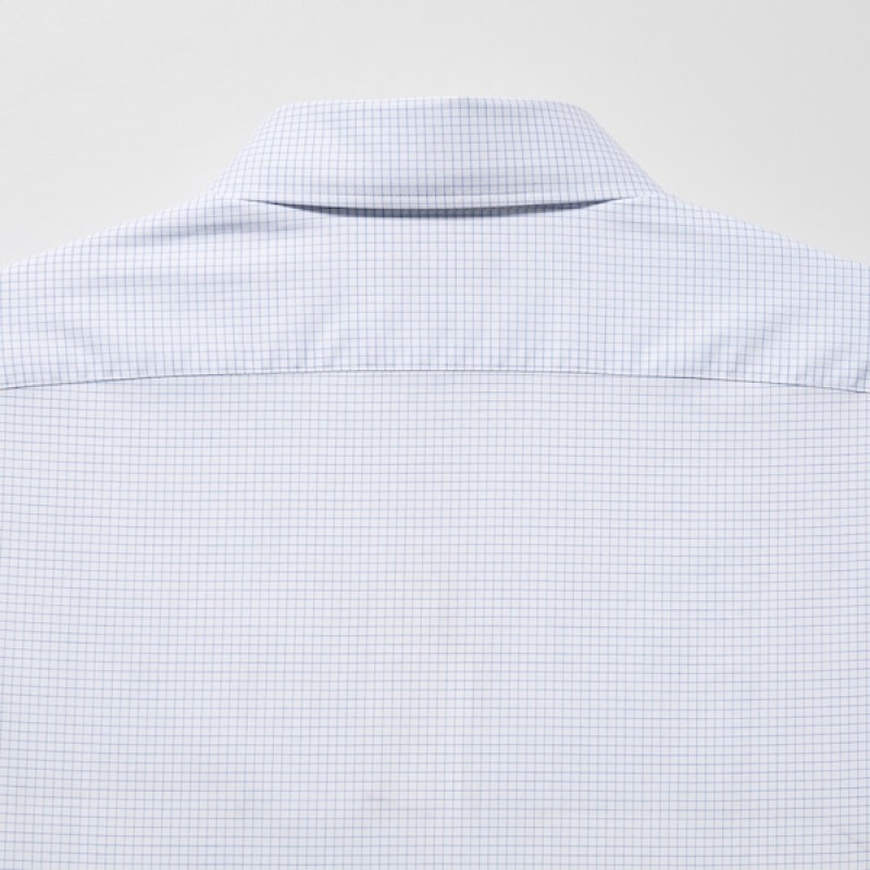 Uniqlo Easy Care Checked Stretch Slim-Fit Long-Sleeve Skjorte Herre Blå | 0784-NPVAK