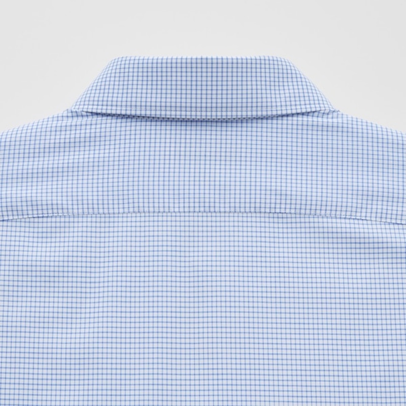 Uniqlo Easy Care Checked Stretch Slim-Fit Long-Sleeve Skjorte Herre Blå | 9760-UMDAW