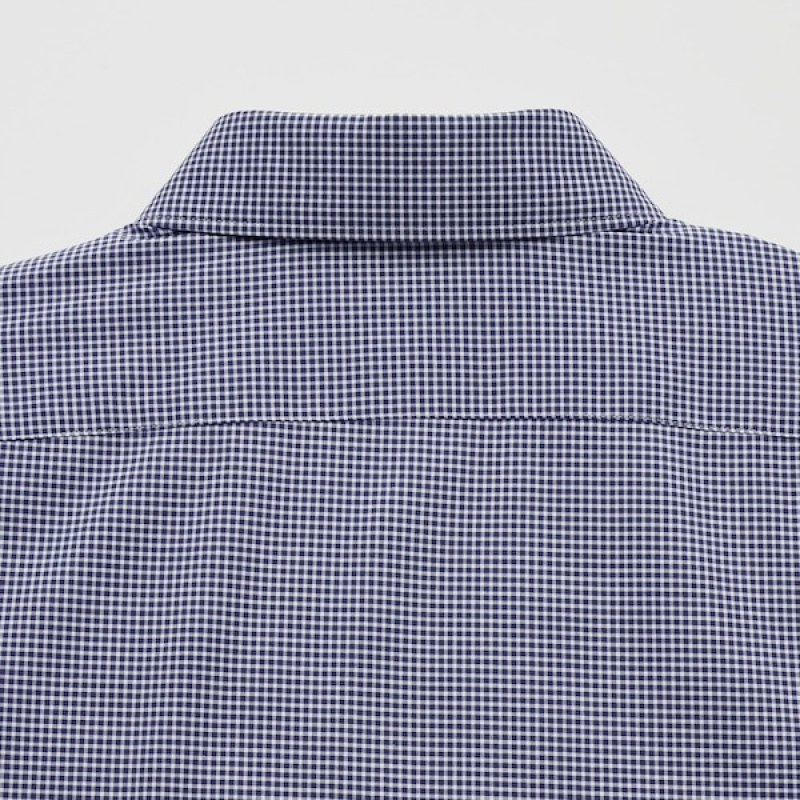 Uniqlo Easy Care Checked Stretch Slim-Fit Long-Sleeve Skjorte Herre Mørkeblå | 8436-UCAWL