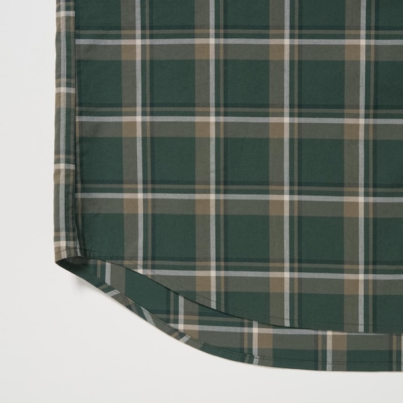 Uniqlo Extra Fine Bomulds Broadcloth Checked Long-Sleeve Skjorte Dame Olivengrøn | 6029-JQRWI