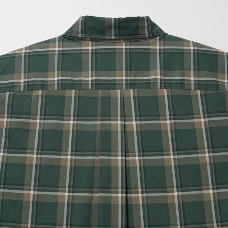 Uniqlo Extra Fine Bomulds Broadcloth Checked Long-Sleeve Skjorte Dame Olivengrøn | 6029-JQRWI