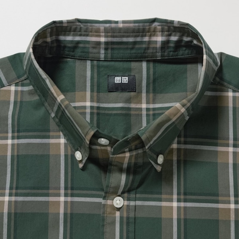 Uniqlo Extra Fine Bomulds Broadcloth Checked Long-Sleeve Skjorte Dame Olivengrøn | 6029-JQRWI