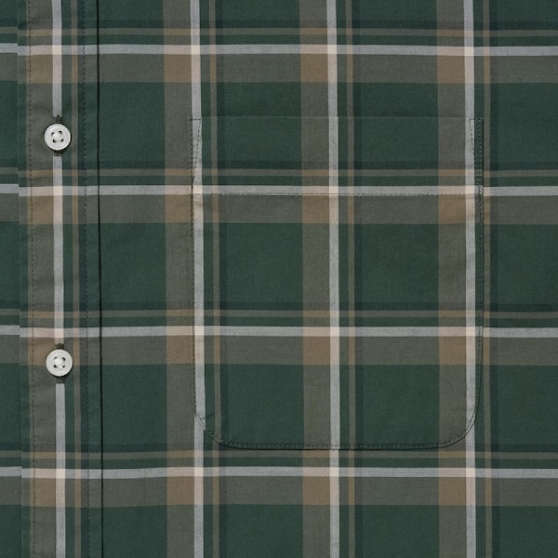 Uniqlo Extra Fine Bomulds Broadcloth Checked Long-Sleeve Skjorte Dame Olivengrøn | 6029-JQRWI