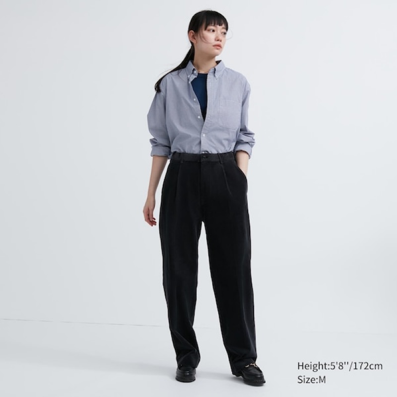 Uniqlo Extra Fine Bomulds Broadcloth Checked Long-Sleeve Skjorte Dame Blå | 8605-OJLAF