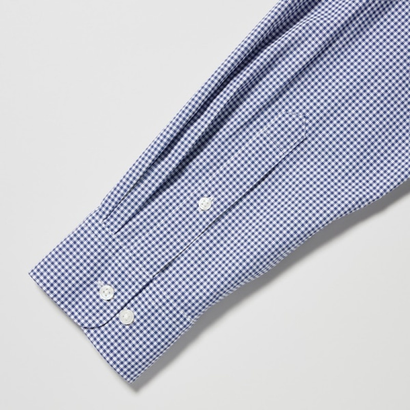 Uniqlo Extra Fine Bomulds Broadcloth Checkered Long-Sleeve Skjorte Herre Blå | 1976-SXTKW