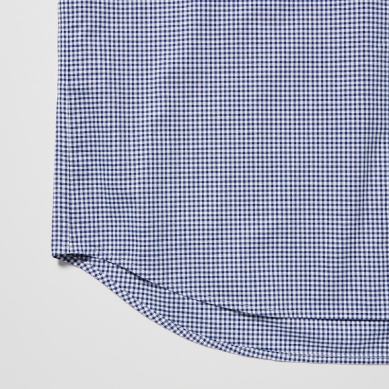 Uniqlo Extra Fine Bomulds Broadcloth Checkered Long-Sleeve Skjorte Herre Blå | 1976-SXTKW