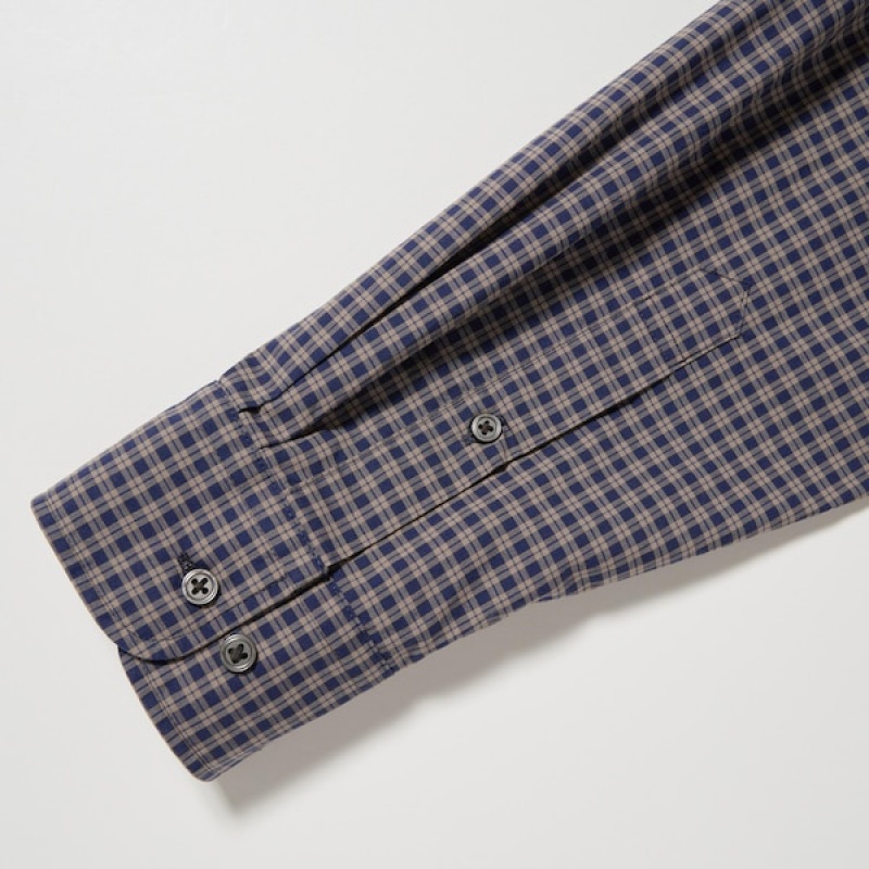 Uniqlo Extra Fine Bomulds Broadcloth Checked Long-Sleeve Skjorte Herre Brune | 9807-VLFPW