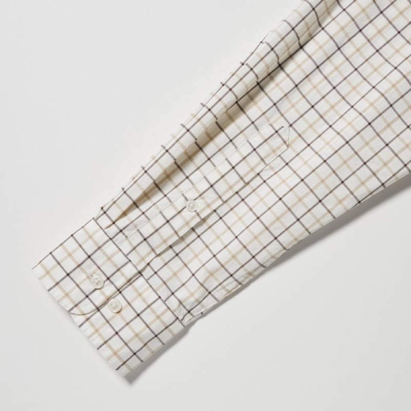 Uniqlo Extra Fine Bomulds Broadcloth Checked Long-Sleeve Skjorte Herre Hvide | 8172-TSVUK