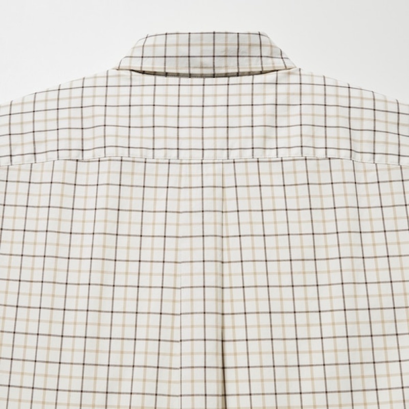 Uniqlo Extra Fine Bomulds Broadcloth Checked Long-Sleeve Skjorte Herre Hvide | 8172-TSVUK