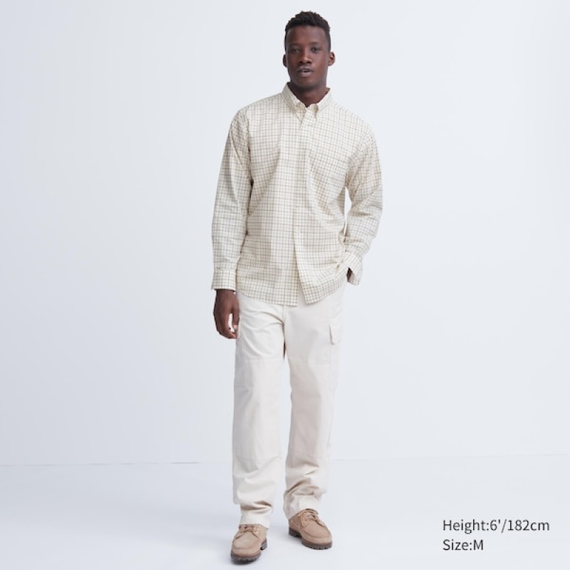 Uniqlo Extra Fine Bomulds Broadcloth Checked Long-Sleeve Skjorte Herre Hvide | 8172-TSVUK