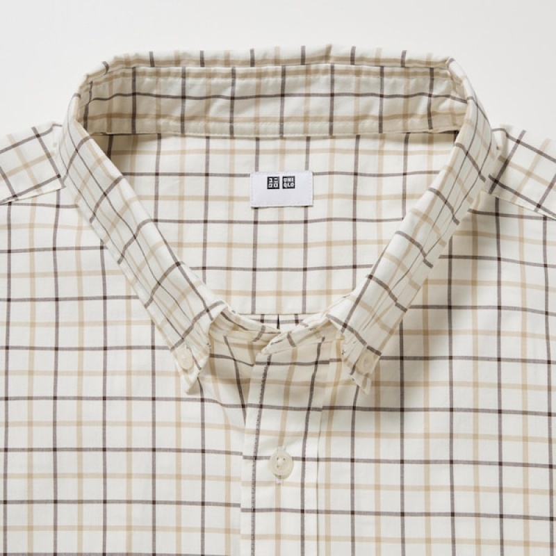 Uniqlo Extra Fine Bomulds Broadcloth Checked Long-Sleeve Skjorte Herre Hvide | 8172-TSVUK