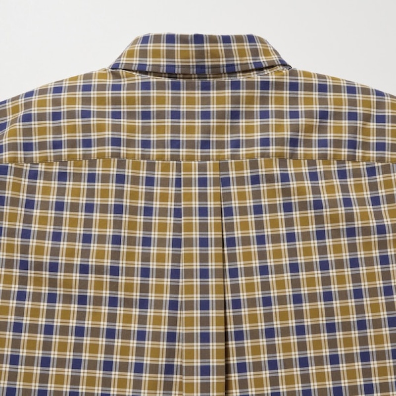 Uniqlo Extra Fine Bomulds Broadcloth Checked Long-Sleeve Skjorte Herre Gul | 4587-JDMBF